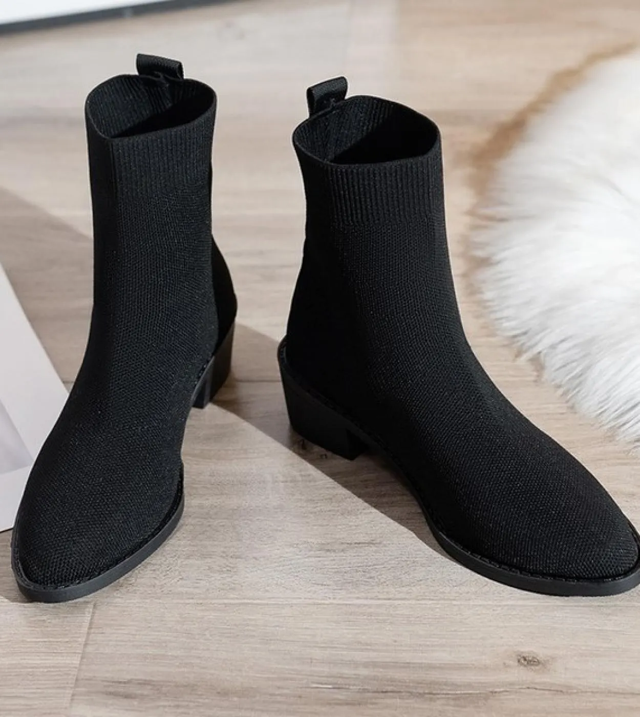 2022 New  Women Boots Ankle High Heel Shoes Woman Stretch Fabric Knee High Pointed Socks Shoes Brand Shoes Woman