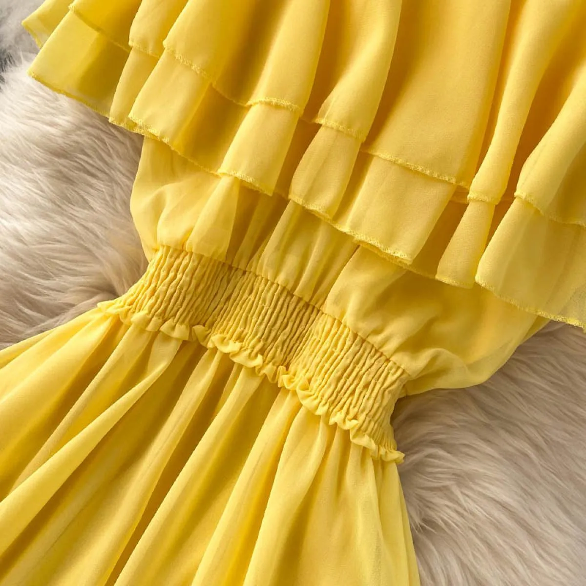 Abito estivo bianco viola Abito bianco viola da donna Abito in chiffon con volant giallo Abiti