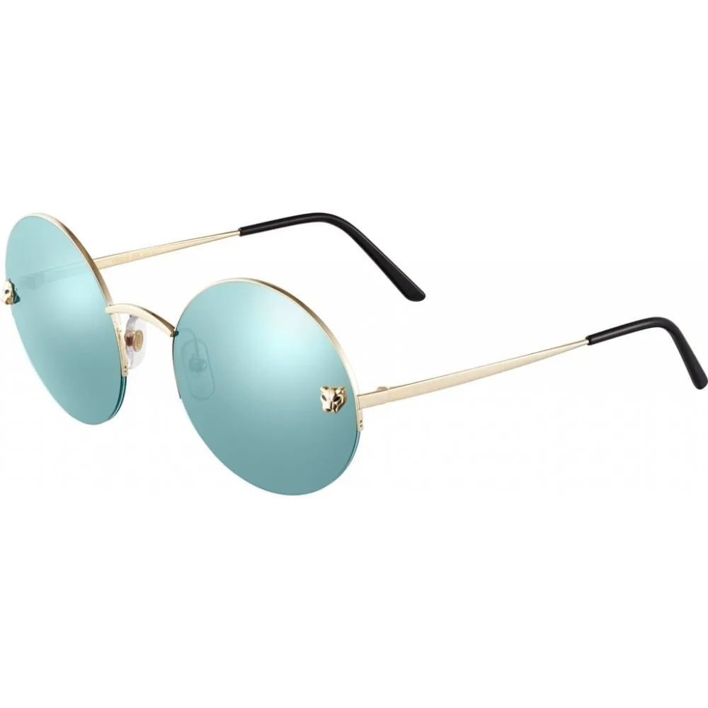 Cartier - Rotondi - Metallo Dorato, Oro Champagne Lucida, Blu - Panthère de Cartier - Occhiali da Sole - Cartier Eyewear