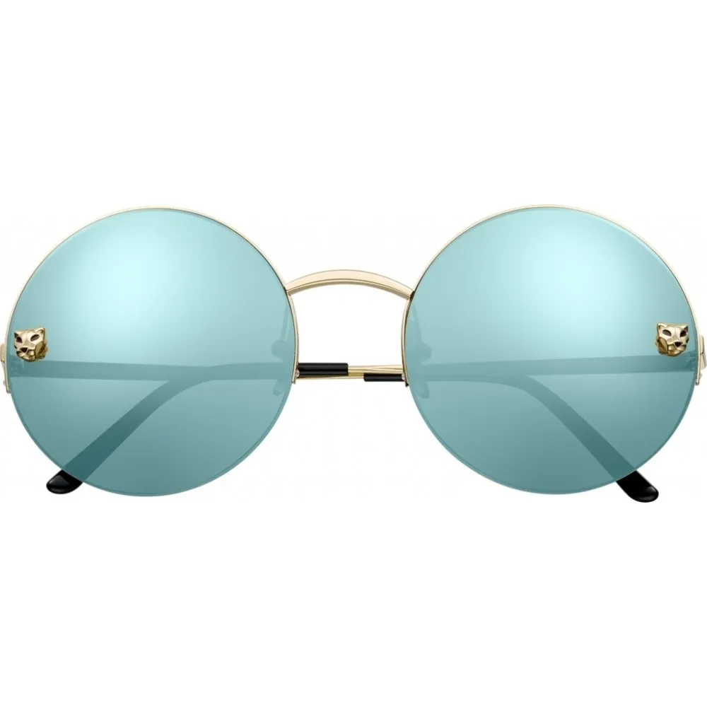 Cartier - Rotondi - Metallo Dorato, Oro Champagne Lucida, Blu - Panthère de Cartier - Occhiali da Sole - Cartier Eyewear