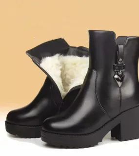 Comemore Black New In Ladies Fur Ankle Boots Leather Women Winter 2023 New Punk Gothic Shoes Furry Boot Platform Shoes W