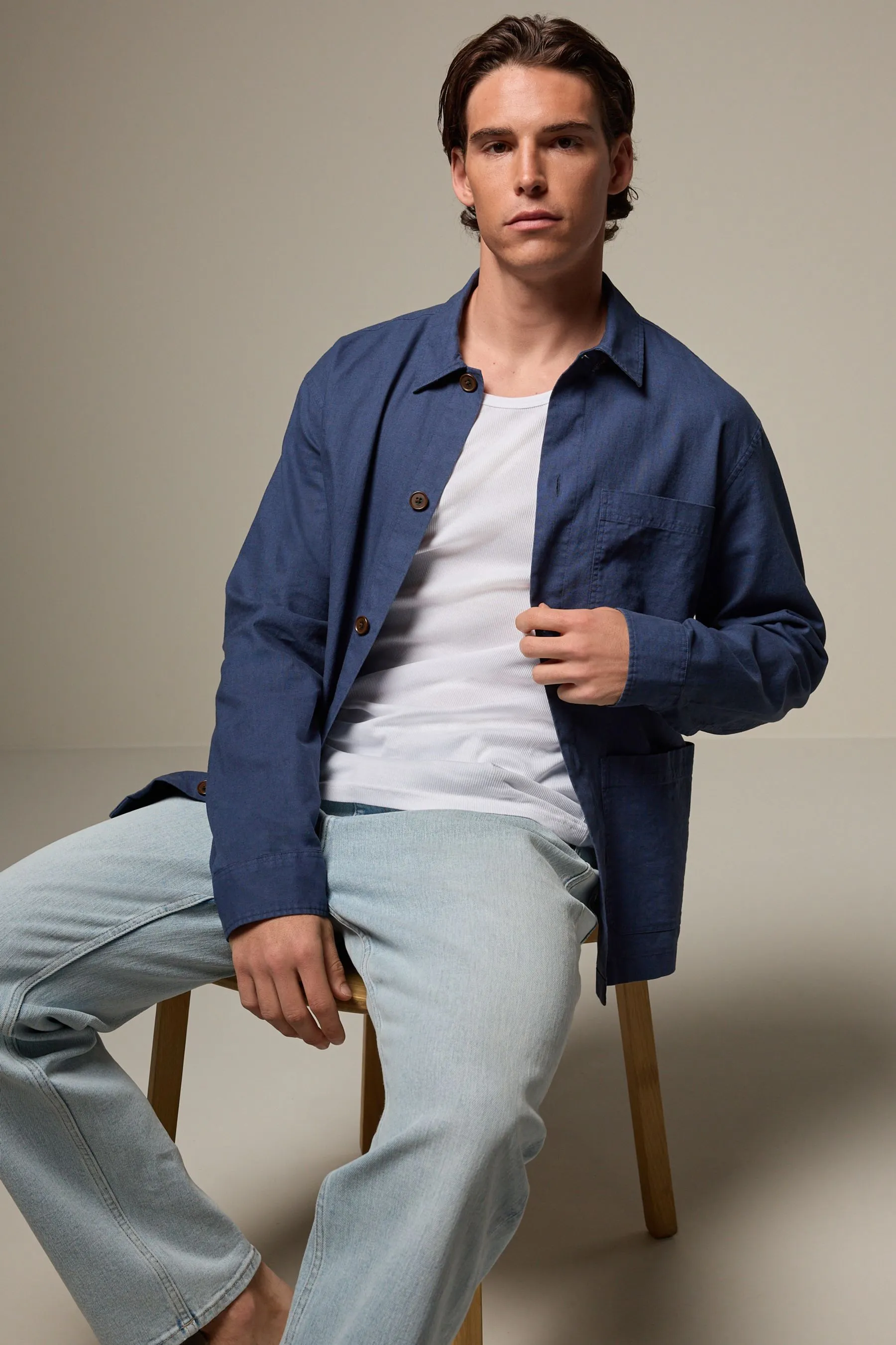 Linen Blend Chore Shacket Overshirt    