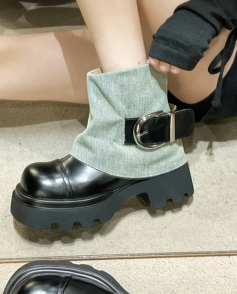 Niche Design Thick-soled Martin Boots For Women In Autumn New  Canvas Trouser Boots Fashion Short Boots