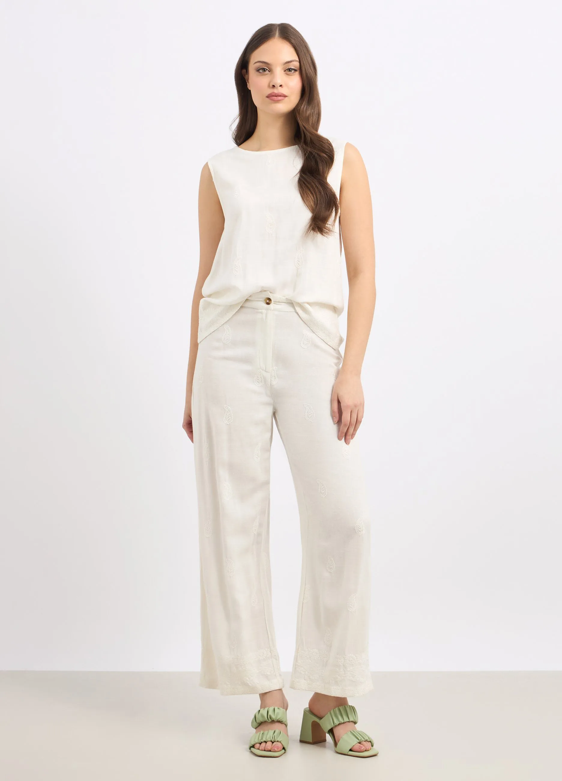 Pantaloni in misto lino donna