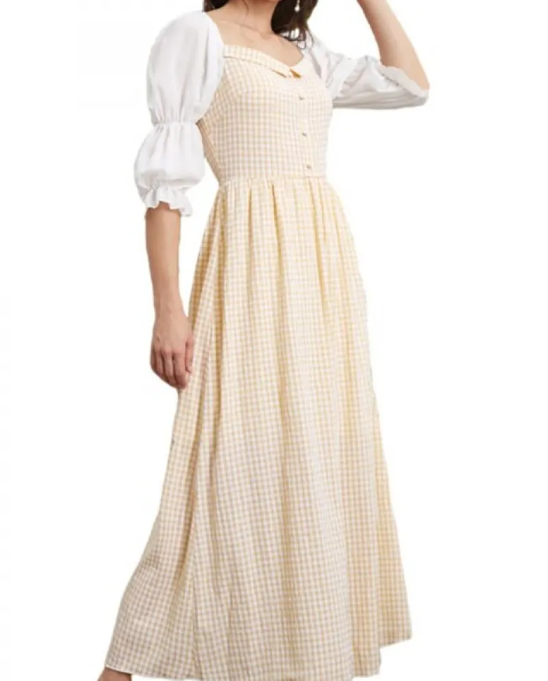 Puff Sleeve Casual Backless Maxi Summer Elegant Dresses For Women Sweet Plaid Female Kawaii Long Dress