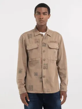 Replay  ---------    ------------Overshirt con stampa voyage all-over - beige