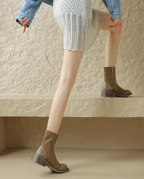 Super Comfortable ~ Suede Round Toe Slim Boots For Women, New Retro British Style Thick Heel Short Boots