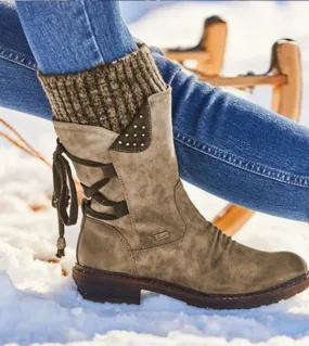 Women Winter Midcalf Boots Flock Winter Shoes Ladies Fashion Snow Boots Shoes Thigh High Suede Warm Botas  Womens Boot