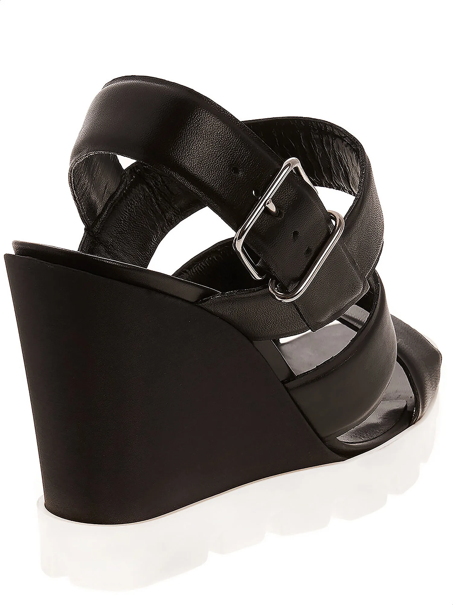 Women's black sandal with white rubber sole